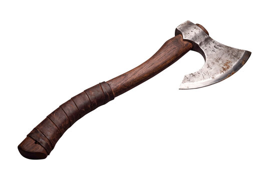 Traditional Hand-Forged Battle Axe with Wooden Handle Isolated on Transparent Background
