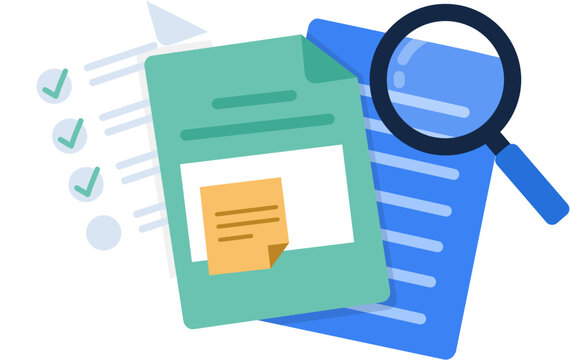 Professional Document Audit and Analysis Concept with Magnifying Glass and Checklist for Quality Control and Data Review