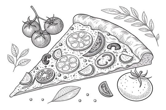 Delicious slice of vegetable pizza with fresh toppings illustration