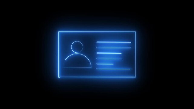 Blue Neon glowing digital identity card icon vector illustration glowing line art user profile icon sign personal data verification security card background graphic animation element concept.