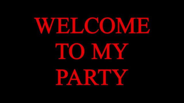 Welcome to My Party animated typography intro text animation title opener template on black background, dynamic modern kinetic lettering for celebration event invitation video, simple bold design.