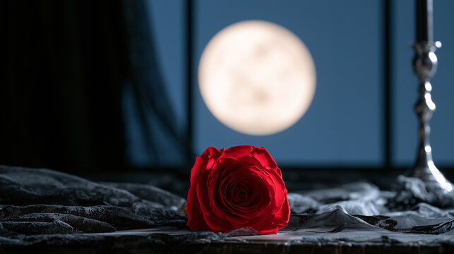 Red Rose and Full Moon Creating a Gothic Atmosphere for an Elegant Vampire Ball Night Event