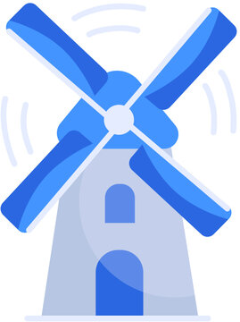 Flat Vector Illustration of a Classic Traditional Windmill Design for Renewable Energy and Sustainable Rural Farm 