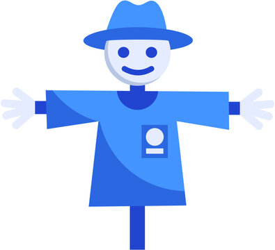 Stylized Flat Blue Scarecrow Vector Illustration Featuring a Friendly Character for Agriculture and Autumn Harvest Theme