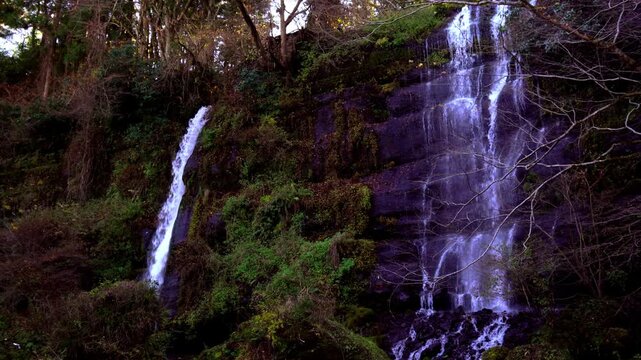Twin Waterfalls at Taro Jiro Falls in Tsuru, Yamanashi, Japan