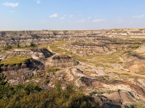 Horseshoe Canyon badlands aerial view, Drumheller Alberta Canada