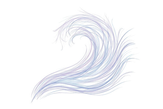 Illustrazione vettoriale astratta di un'onda stilizzata con linee sottili e fluide nei toni del blu e del viola pastello, isolata su sfondo bianco.