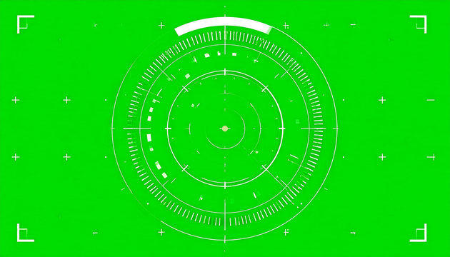 Futuristic Digital HUD Interface with Targeting Reticle and Crosshairs on a Green Screen Background for Sci-Fi and Technology Visuals