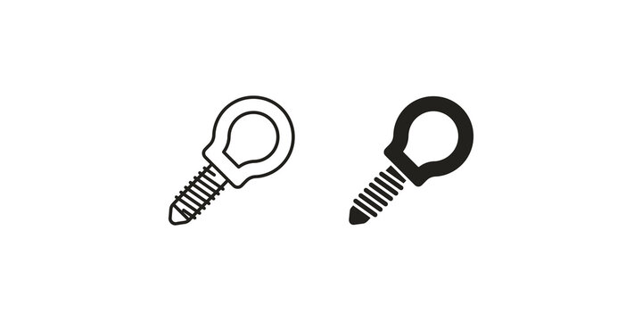 Industrial eye bolt screw fastener icon for hardware and construction engineering blueprints.