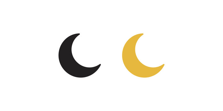 Crescent moon phase icons in solid black and yellow for night sky or theme settings.