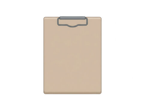 Portablocco vuoto in legno marrone chiaro con clip metallica grigia, isolato su sfondo bianco, ideale come modello grafico o mockup per ufficio