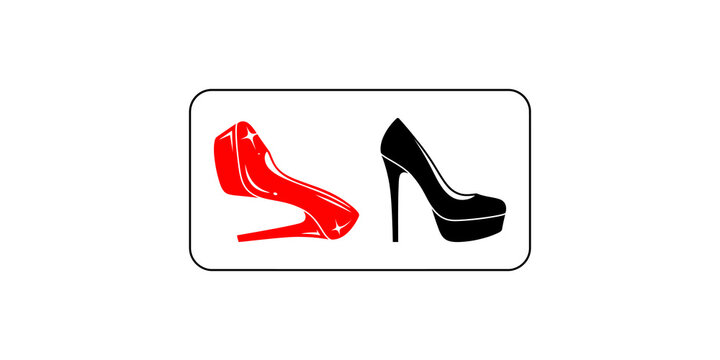 Red and black high heel pump shoes vector graphics for luxury fashion website design.
