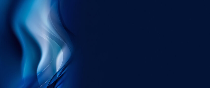 Abstract deep blue background with elegant left fluid curves and copy space