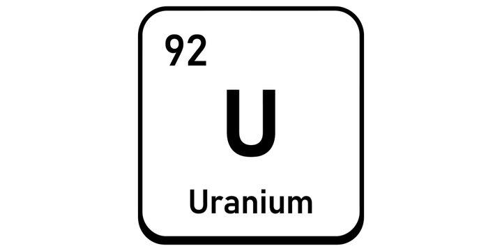 Uranium chemical element icon square tile with atomic number ninety two and text label.