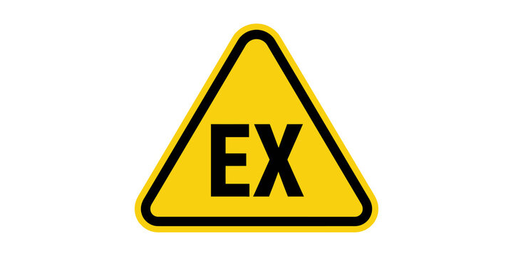 Explosive atmosphere safety hazard sign with black EX text inside yellow triangle for industrial compliance.