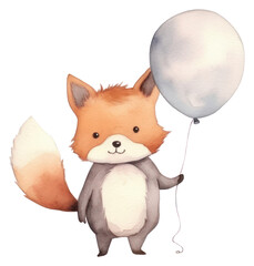 Fototapeta premium PNG Baby fox characters hold balloon cartoon animal cute.