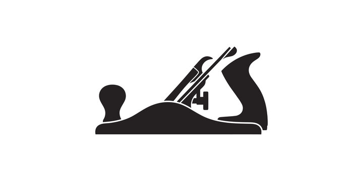 Manual hand wood plane tool silhouette isolated for woodworking craft.