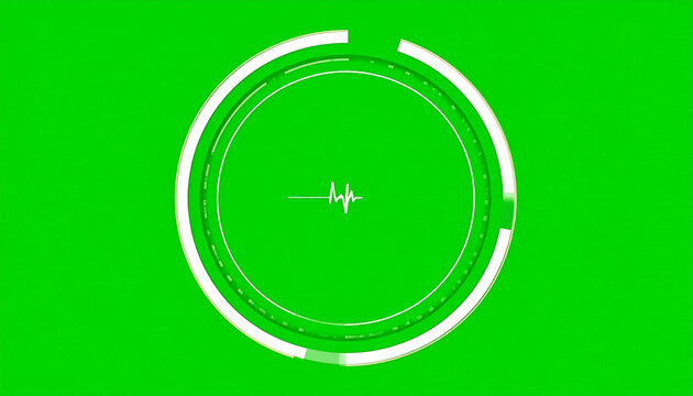 Futuristic Circular HUD Interface with Heartbeat Line Animation on Green Screen Background for Technology and Healthcare Concepts