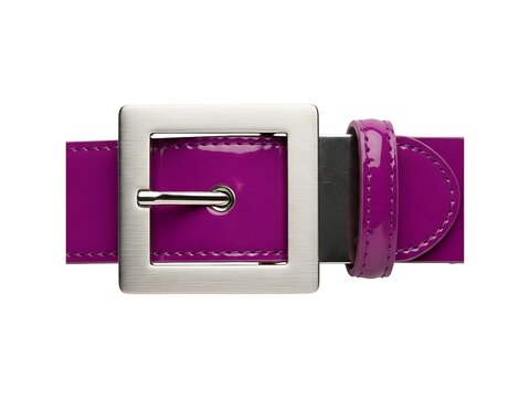 A vibrant magenta leather belt featuring a polished silver square buckle