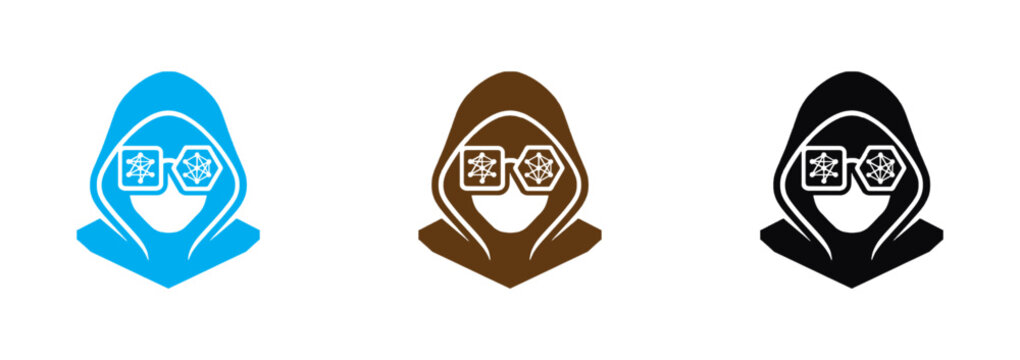 Anonymous hacker icon set with hood and sunglasses representing cyber crime, privacy protection, secret agent, security threat, coding avatar isolated graphic illustration .