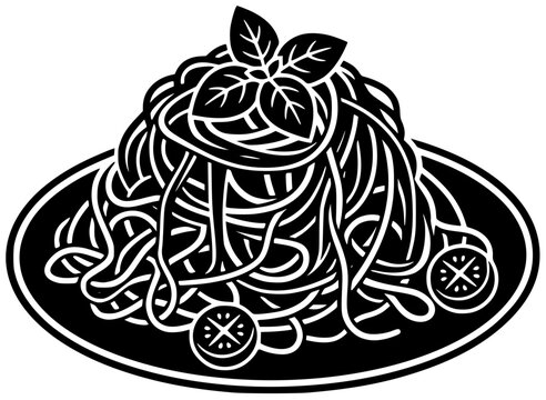 food illustration pasta silhouette dinner logo cuisine icon linguine outline italian meal spaghetti dish gourmet lunch delicious traditional plate shape vegetarian vector graphic background