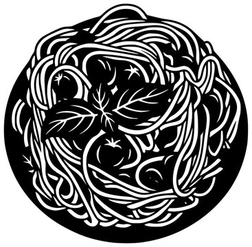 food illustration pasta silhouette dinner logo cuisine icon linguine outline italian meal spaghetti dish gourmet lunch delicious traditional plate shape vegetarian vector graphic background