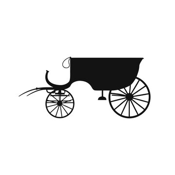 Vintage horse-drawn carriage silhouette, antique victorian stagecoach vector, black horse carriage icon for wedding and history design