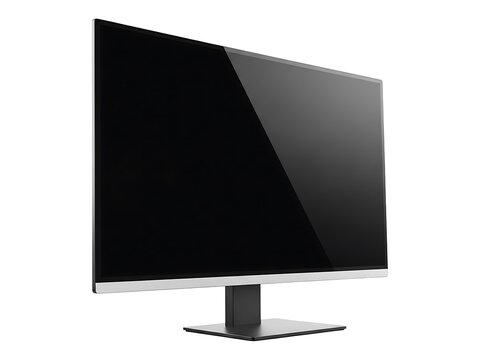 A sleek modern computer monitor with a dark screen isolated on white background