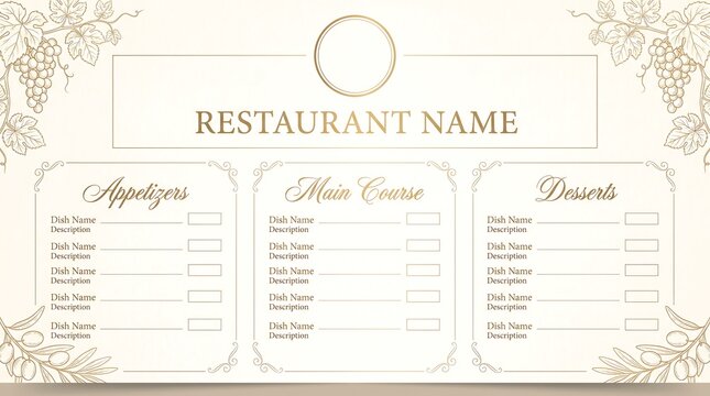 Elegant Restaurant Menu Template &mdash; Luxury Fine Dining Food Menu Layout with Editable Sections & Gold Foil Accents