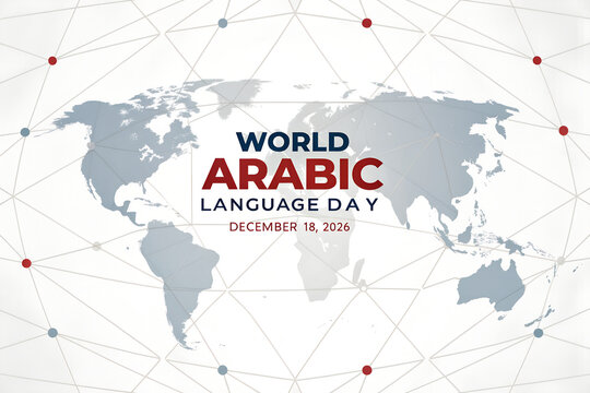 World arabic language day digital background with world map and network lines