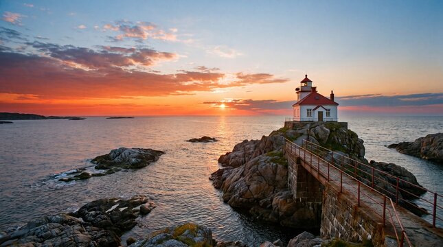 Beautiful sunrise view over Jukseong Church on the rocky coast of Busan, South Korea
