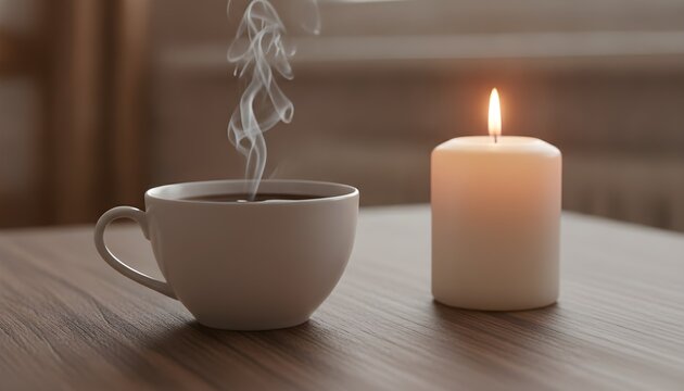 Candle And Steam Rising From Tea Cup Calm