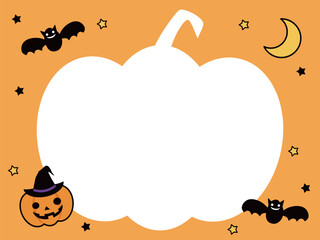 Fototapeta premium 大きなかぼちゃの形をした白いフレームとハロウィン素材