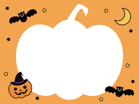 大きなかぼちゃの形をした白いフレームとハロウィン素材