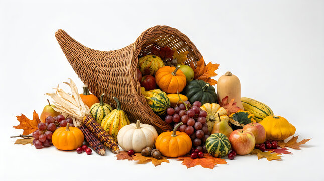 A bountiful cornucopia overflowing with the vibrant harvest of autumn symbolizing gratitude and the spirit of thanksgiving celebrations