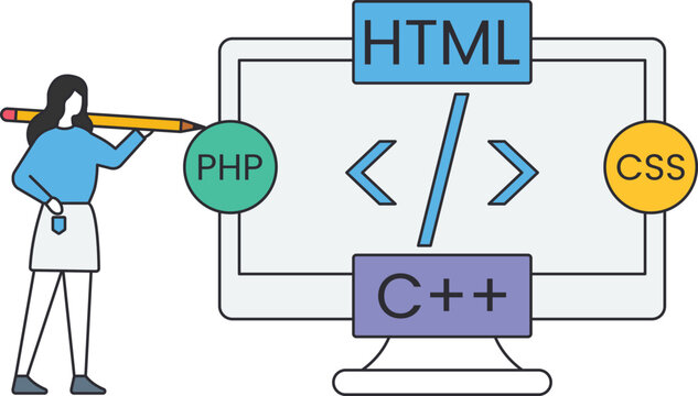 Web development team programming concept with software developers coding. People working on computer with HTML CSS PHP. Technology innovation and creative idea.
