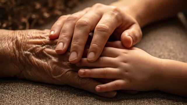 Hands comforting elderly person in warm supportive care moment