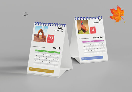 2027 Desk Calendar Template with Monthly Landscape Photography