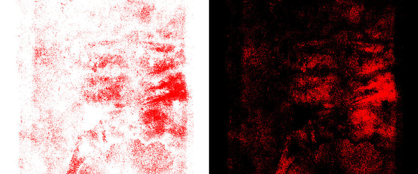 Grunge red ink texture on white and black backgrounds, abstract distressed paint overlay, dirty stamp effect for graphic design