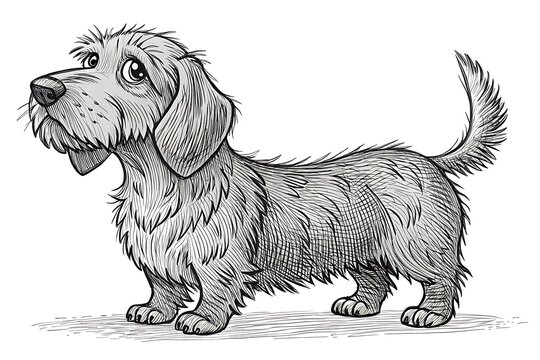 Sketch style dachshund dog sitting calmly with attentive expression