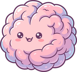 Naklejka premium Cute kawaii cartoon brain character with smiling face and big eyes, perfect for educational or medical concepts