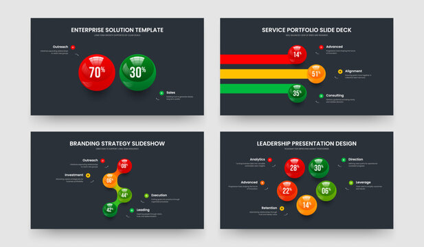 Professional Innovation Two Three Four Five Element Chart Slide Design Vector Illustration Bundle. Market Plan 2 3 4 5 Step Diagram Frame Template Set.