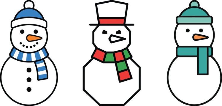 Snowman Clipart Set: Cartoon Winter Characters for Christmas Designs