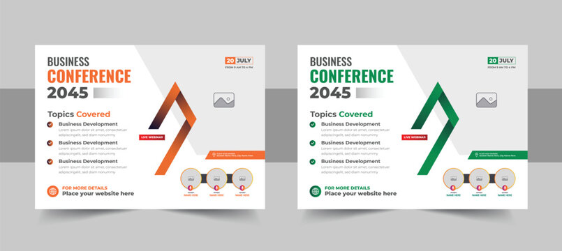 Horizontal technology conference social media banner template, meeting & training promotion poster template layout