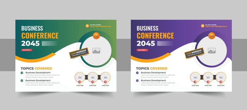 Corporate horizontal business conference flyer template, live webinar event invitation banner design template