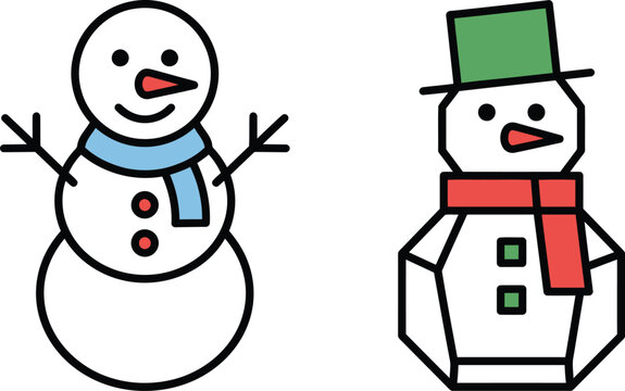 Snowman Vector Icons Set Featuring Minimalist Winter Characters with Hats and Scarves