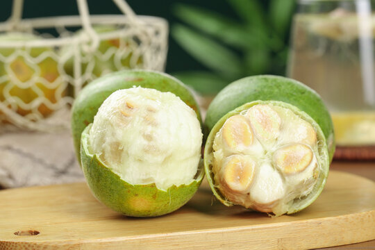 Luo Han Guo Monk Fruit Cut Open Showing Seeds and Flesh - Traditional Chinese Natural Sweetener