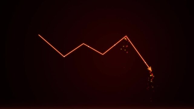 Financial market downturn: red neon line graph showing economic decline and stock market crash economy