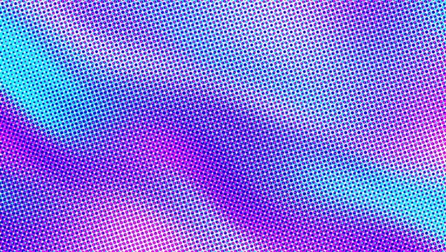 Vibrant halftone gradient background, colorful purple and blue pop art texture, retro comic book pattern