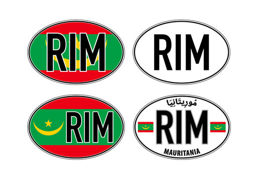 Mauritania, oval international vehicle registration code license plate car sticker, vector illustration
